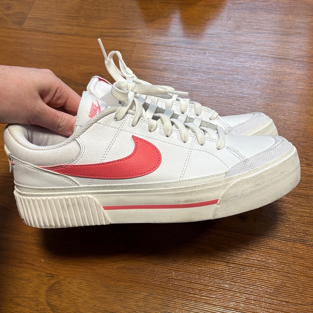 Nike Women's Court Legacy Lift White and Coral Sneakers - Picture 2 of 6